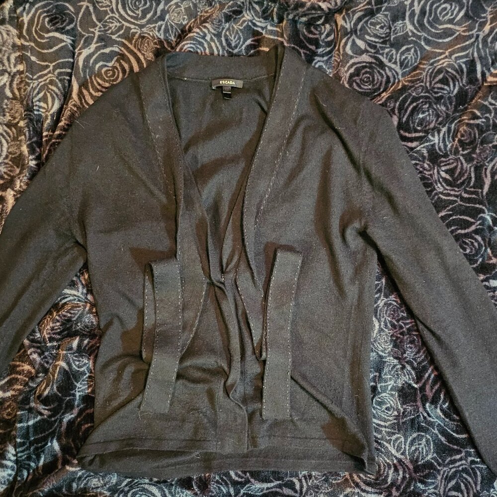 Escada Cashmere Black Tie Front & Buttons Cardigan Sweater